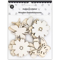 Wooden Bee and Flower Embellishments: Pack 12