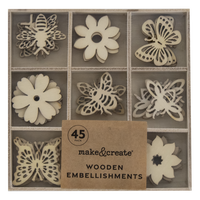 Wooden Butterflies and Bees Embellishments: Pack of 45